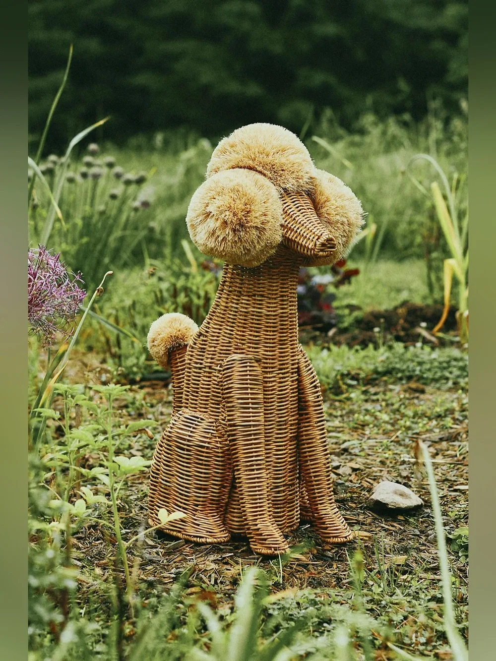 New Anthropologie Poodle Dog Woven Wicker Basket One Size